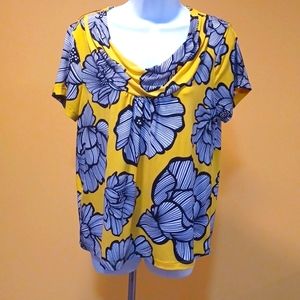Rafaella Short Sleeved Cowl Neck Floral print top Size L